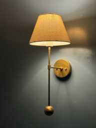 Antique Brass Wall Sconce - Mid-Century Modern Linen Lampshade - thumbnail 1