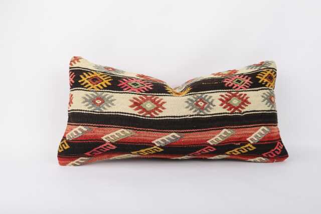 Kilim Lumbar Pillow Cover 12x24 Turkish Bohemian Cushion - image 1