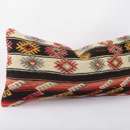 Kilim Lumbar Pillow Cover 12x24 Turkish Bohemian Cushion - thumbnail 3