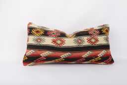 Kilim Lumbar Pillow Cover 12x24 Turkish Bohemian Cushion