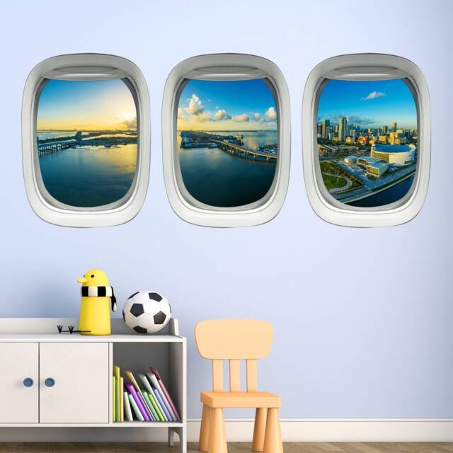 Airplane Decor Pilot Gifts For Men Wall Decal - Miami City View Peel & Stick Stickers Kids - Vwaq Ppw32 - image 1