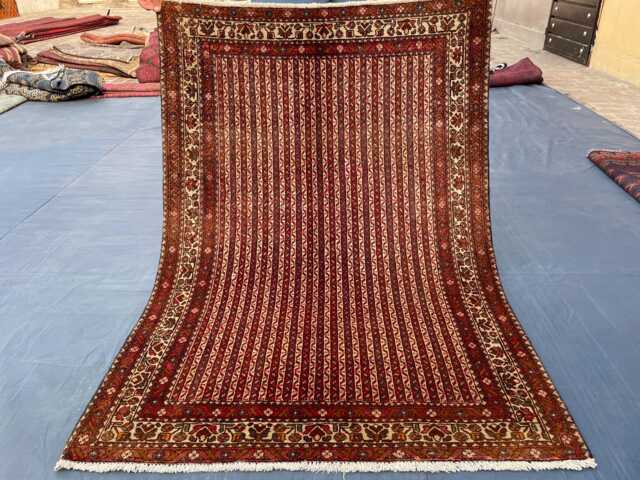 Authentic Ethnic Natural Dyes Hand-Knotted Straight Liner Design Wool Red Vintage Rug 3.3x5 Ft - image 1