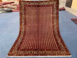 Authentic Ethnic Natural Dyes Hand-Knotted Straight Liner Design Wool Red Vintage Rug 3.3x5 Ft - thumbnail 1