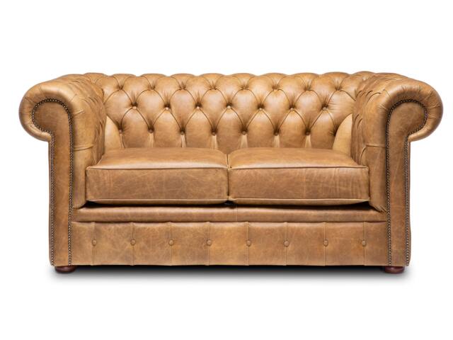 Chesterfield Real Leather Two/Three Seater Sofa Vintage Cognac - image 1