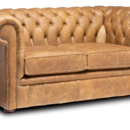 Chesterfield Real Leather Two/Three Seater Sofa Vintage Cognac - thumbnail 2