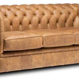 Chesterfield Real Leather Two/Three Seater Sofa Vintage Cognac - thumbnail 4