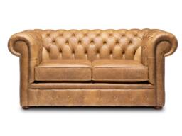 Chesterfield Real Leather Two/Three Seater Sofa Vintage Cognac - thumbnail 1
