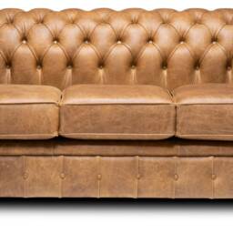 Chesterfield Real Leather Two/Three Seater Sofa Vintage Cognac - thumbnail 3