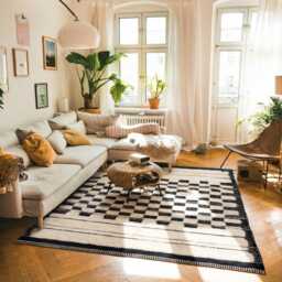 Handwoven Wool Shag Rug With Checkered Pattern, Moroccan Black & White Berber Rug, Authentic Beni Ourain Style Carpet, Large 9x12 Area - thumbnail 2
