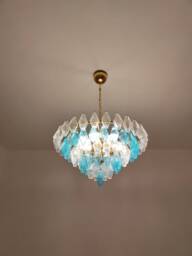 Murano Glass Polyhedral Chandelier in Turquoise & Clear Colors