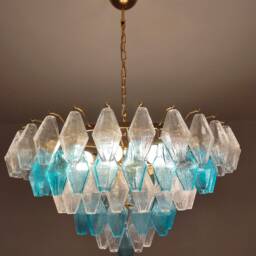 Murano Glass Polyhedral Chandelier in Turquoise & Clear Colors - thumbnail 3