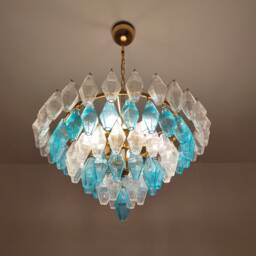 Murano Glass Polyhedral Chandelier in Turquoise & Clear Colors - thumbnail 2