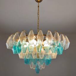 Murano Glass Polyhedral Chandelier in Turquoise & Clear Colors - thumbnail 4