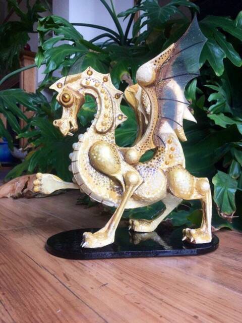 Dragon - Gold. Unique Hand Made, Detailed Painted Paper Mache Sculpture - image 1