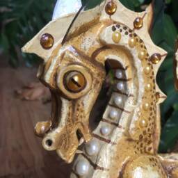 Dragon - Gold. Unique Hand Made, Detailed Painted Paper Mache Sculpture - thumbnail 2