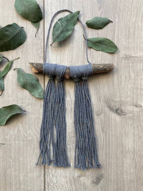 Natural Mini Grey Wool Tassel Hanging Wall Art - image 1