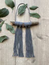 Natural Mini Grey Wool Tassel Hanging Wall Art - thumbnail 1
