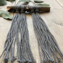 Natural Mini Grey Wool Tassel Hanging Wall Art - thumbnail 2