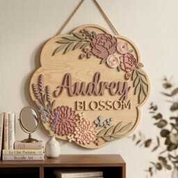 Personalized Baby Girl Nursery Sign, Custom Wooden Name Floral Decor, Flower Wall Art, Shower Gift, Girls Room Decor - thumbnail 3