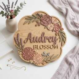 Personalized Baby Girl Nursery Sign, Custom Wooden Name Floral Decor, Flower Wall Art, Shower Gift, Girls Room Decor - thumbnail 2