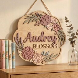 Personalized Baby Girl Nursery Sign, Custom Wooden Name Floral Decor, Flower Wall Art, Shower Gift, Girls Room Decor - thumbnail 4