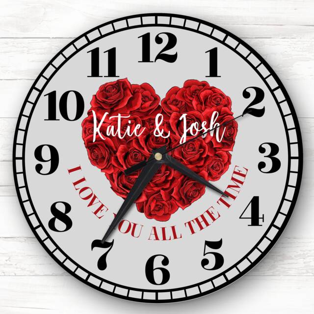 I Love You All The Time Grey Valentine's Day Gift Anniversary Personalised Clock - image 1