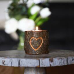 Hand Carved Heart Wood Tea Light Candle Holder, Live Edge Bark Tealight, Rustic Style Home Decor, Unique Gift For Your Love - thumbnail 2