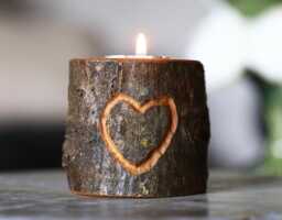 Hand Carved Heart Wood Tea Light Candle Holder, Live Edge Bark Tealight, Rustic Style Home Decor, Unique Gift For Your Love - thumbnail 1