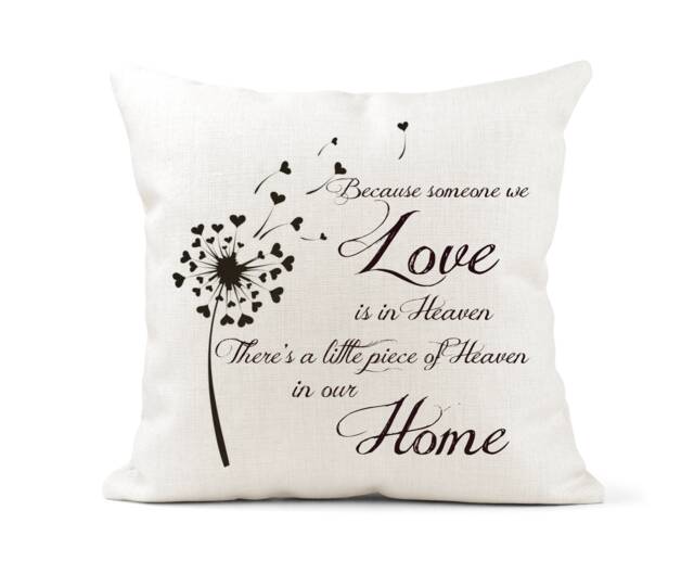 Remembrance Cream Canvas Cushion, Scatter Home Decor, Because Someone We Love Is in Heaven, Dandelion, Hearts, Keepsake - image 1