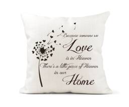 Remembrance Cream Canvas Cushion, Scatter Home Decor, Because Someone We Love Is in Heaven, Dandelion, Hearts, Keepsake - thumbnail 1