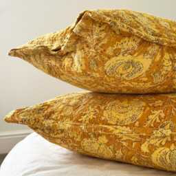 Yellow Floral Pillow Case Handmade Kantha Stitched Cotton Bedroom Sham - thumbnail 3