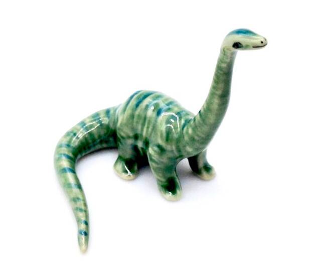 Miniature Ceramic Dinosaur Dino Jurassic Animal Little Green Blue Figurine Small Statue Tiny Decoration Collectible Hand Painted Figure Deco - image 1