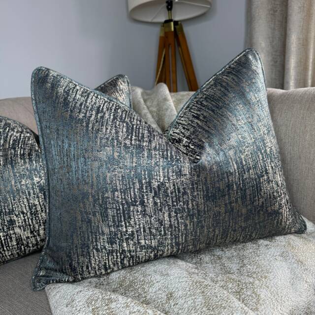 Teal - Gold Pillow Cover, Self Piped Cushion Luxury Pillow Home Decor, Bespoke Cover Designer Pepin River Ashley Wilde - image 1