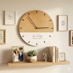 Custom Wedding Gift Clock, Personalized Newlywed Decor, Silent Wood Housewarming Wall Art - thumbnail 1