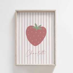 Girls Room Strawberry Prints - Set Of 3, Pink Nursery Prints, Baby Print, Daisy Floral, Bedroom Decor, Custom Name - thumbnail 3