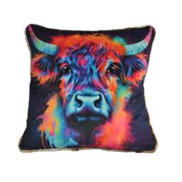Highland Cow Velvet Piped Cushions Gold Fur Back 18 - thumbnail 4