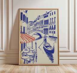 Venice Gondola Poster - Italian Canal Wall Art, Travel Print, Gondolier Illustration, Vintage Italy Cityscape Home Decor - thumbnail 1