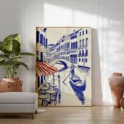 Venice Gondola Poster - Italian Canal Wall Art, Travel Print, Gondolier Illustration, Vintage Italy Cityscape Home Decor - thumbnail 3