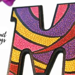 Hand Painted Wooden Letter M Colorful Pointillism Art, Wall Decor - thumbnail 4