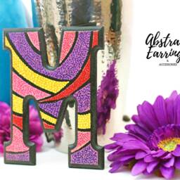 Hand Painted Wooden Letter M Colorful Pointillism Art, Wall Decor - thumbnail 2