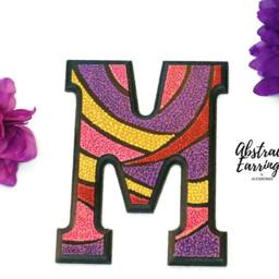 Hand Painted Wooden Letter M Colorful Pointillism Art, Wall Decor - thumbnail 3