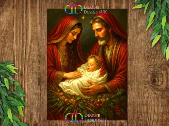 Nativity Wreath Sign, Wall Decor, Christian Christmas Art, Baby Jesus Print, Mary & Joseph Decoration - image 1