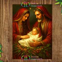 Nativity Wreath Sign, Wall Decor, Christian Christmas Art, Baby Jesus Print, Mary & Joseph Decoration - thumbnail 2