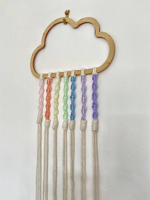 Pastel Rainbow, Colourful, Wall Decor, Hanging, Ribbon, Macrame, Cloud, Home, Knotty_Baby, Rainbow Cloud - image 1