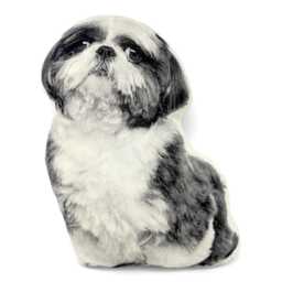 Shih Tzu Pillow, Contour Shaped, Black & White Silkscreen Printed Throw Perfect Gift For Dog Lovers - thumbnail 1