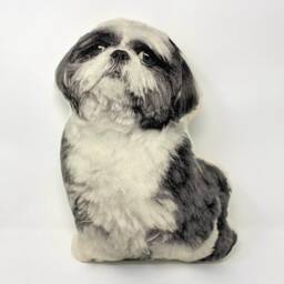 Shih Tzu Pillow, Contour Shaped, Black & White Silkscreen Printed Throw Perfect Gift For Dog Lovers - thumbnail 4