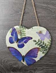 Butterfly Slate Heart Wall Hanging Botanical Decoupage Home Decor - thumbnail 1