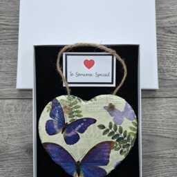 Butterfly Slate Heart Wall Hanging Botanical Decoupage Home Decor - thumbnail 3