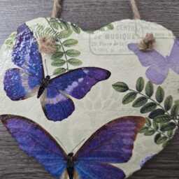 Butterfly Slate Heart Wall Hanging Botanical Decoupage Home Decor - thumbnail 2