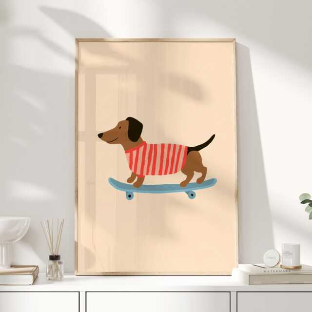 Dachshund Nursery Print, Sausage Dog Wall Art, Cute Poster, Kids Room Decor, Scandinavian Playroom Print - image 1